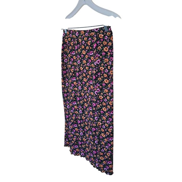 Black Floral Midi Skirt flowercore fairycore beach nautical cottagecore - Picture 2 of 7